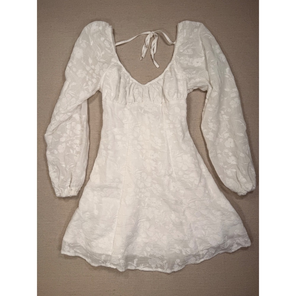 Wild Fable White Floral Embroidered Open Back Mini Dress Long Sleeve XXS